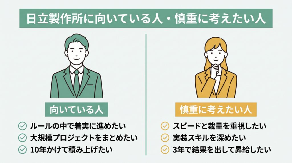 日立製作所に向いている人と慎重に考えたい人の比較