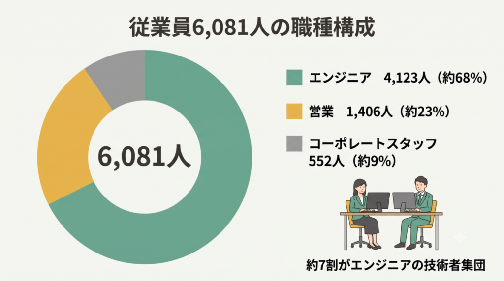 CTCの職種構成と中途採用で求められる経験（エンジニア約7割・営業・コーポレートスタッフ）