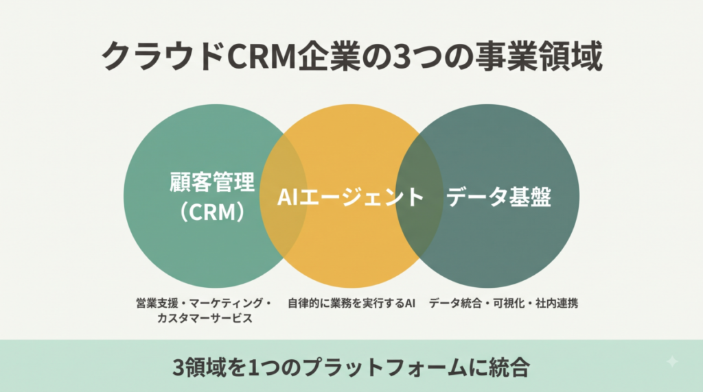 セールスフォース・ジャパンの事業領域と業績の推移を示した図解