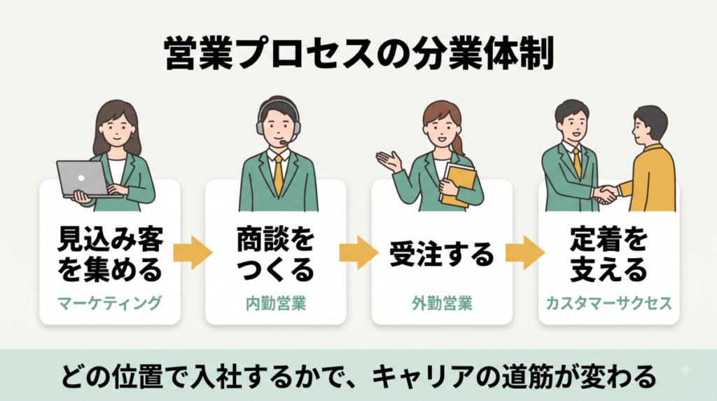 セールスフォース・ジャパンの営業職とエンジニア職の分業体制を示した図解