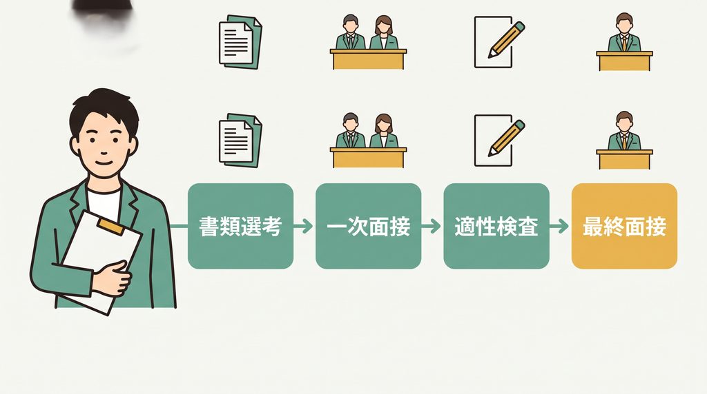 SCSKの中途採用の選考フロー。書類選考・一次面接・適性検査・最終面接