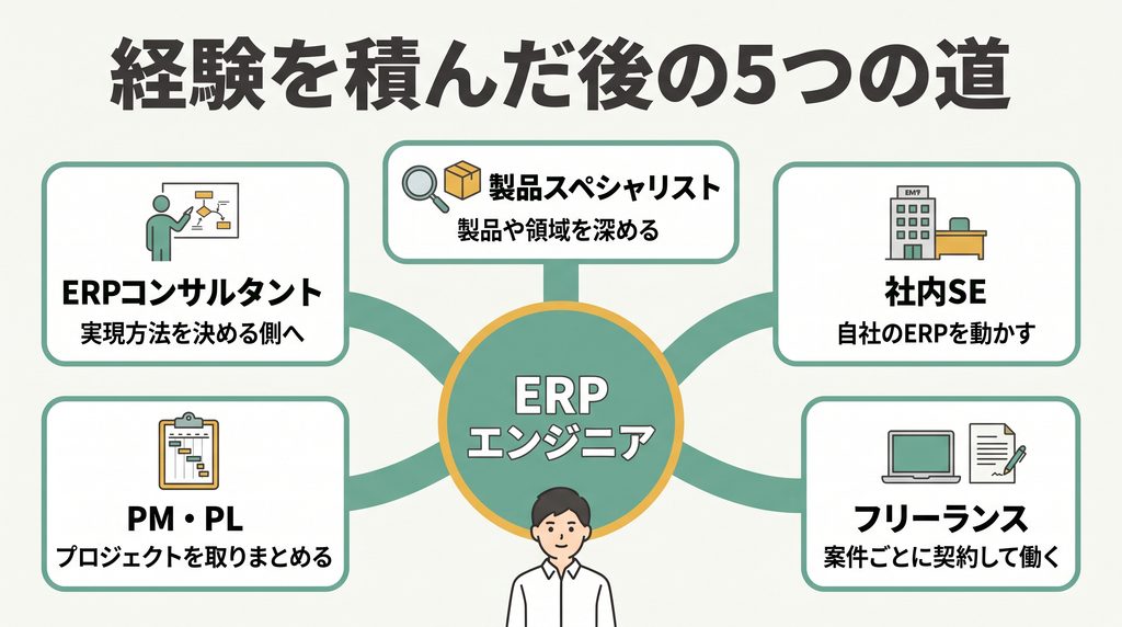 ERPエンジニアのキャリアパス5つ。ERPコンサル・PM・社内SEなど