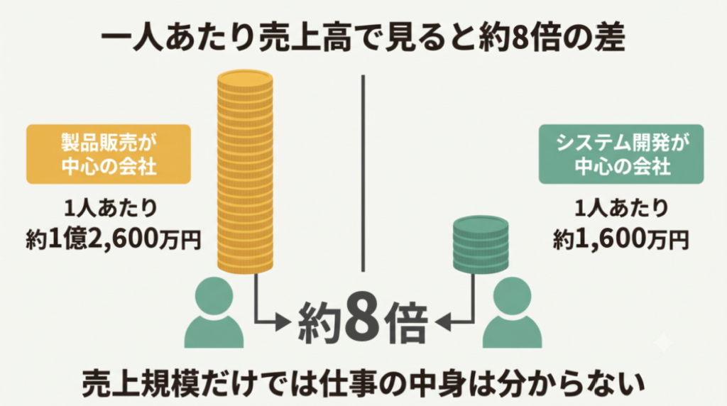 メーカー系SIerの一人あたり売上高の比較