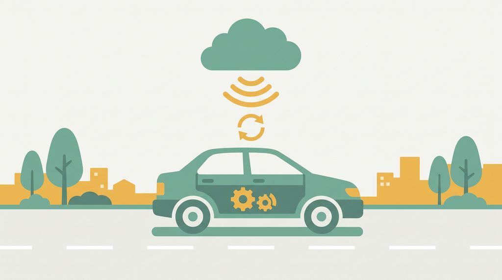 車の制御ソフトが通信で更新されるSDVのイメージ